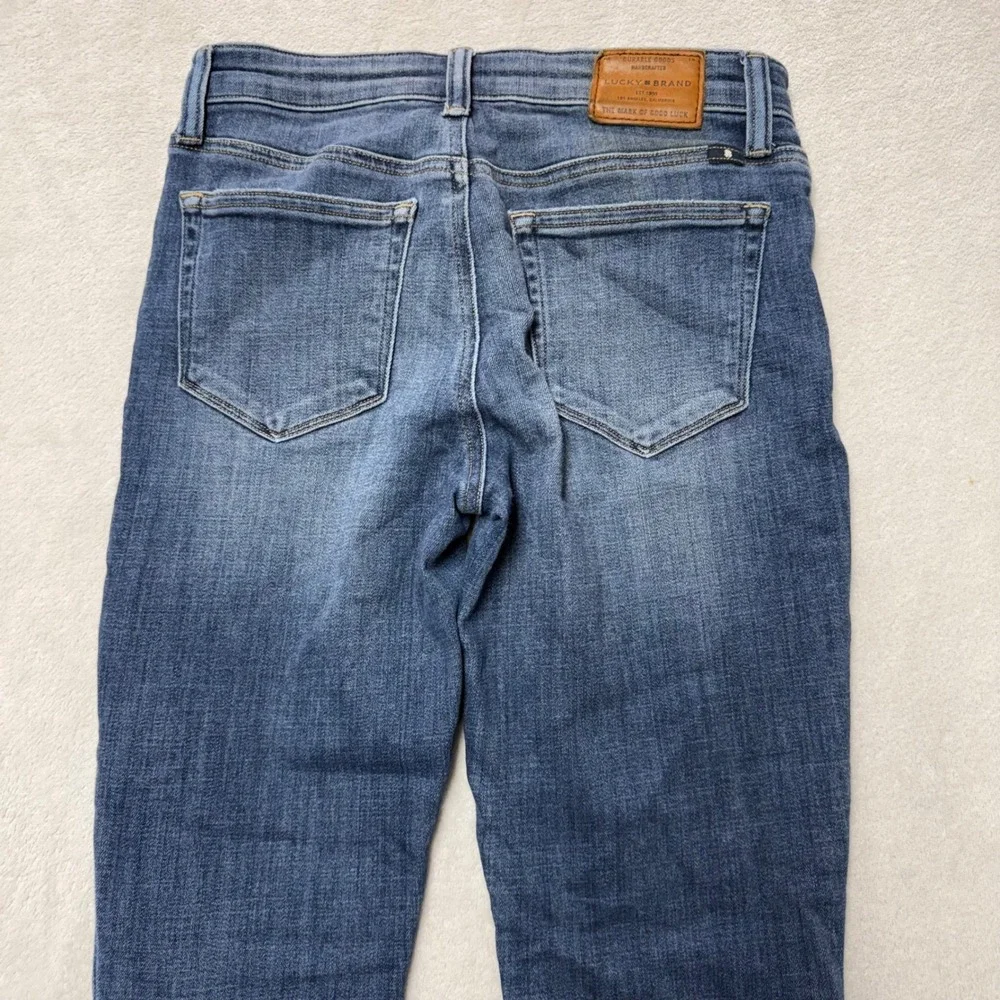 Lucky Brand Skinny Jeans Medium Wash Raw Frayed Step Hem Blue Womens Size 0/25